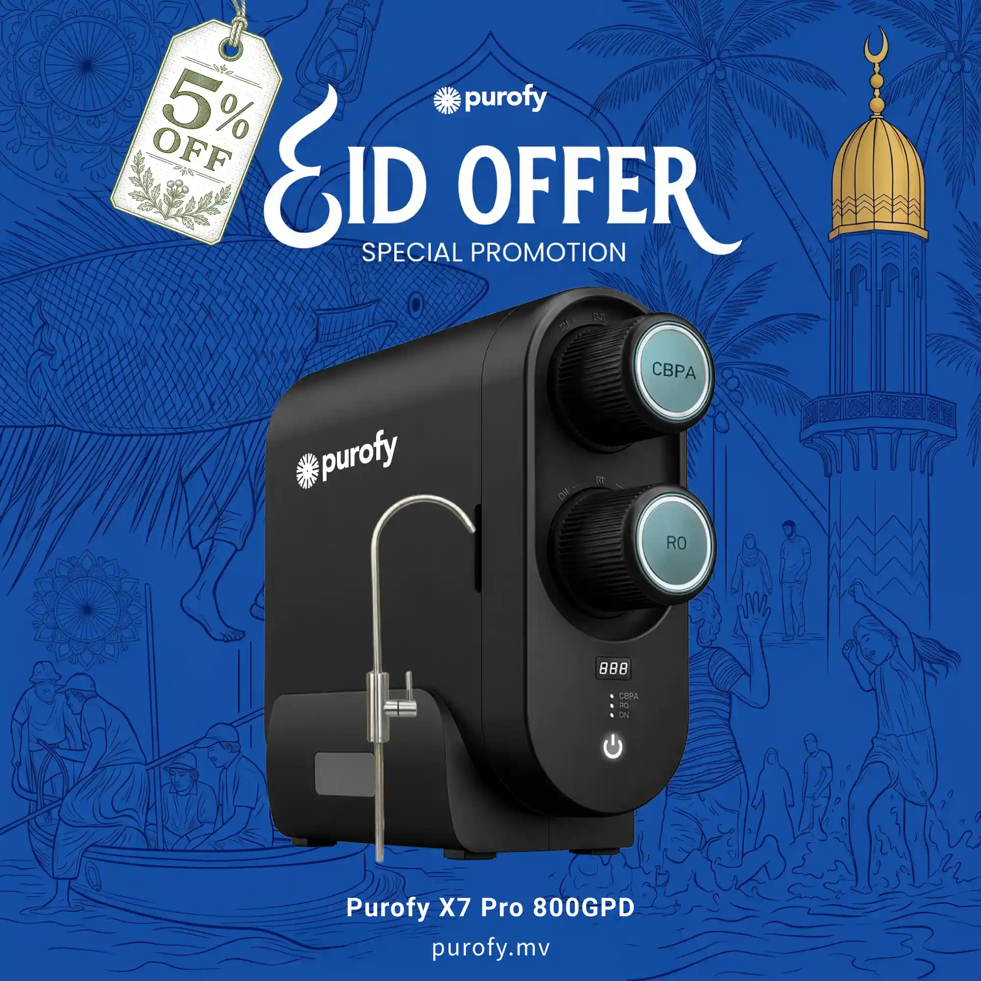 Purofy X7 Pro 700GPD tankless RO water filter Maldives — compact under sink reverse osmosis system