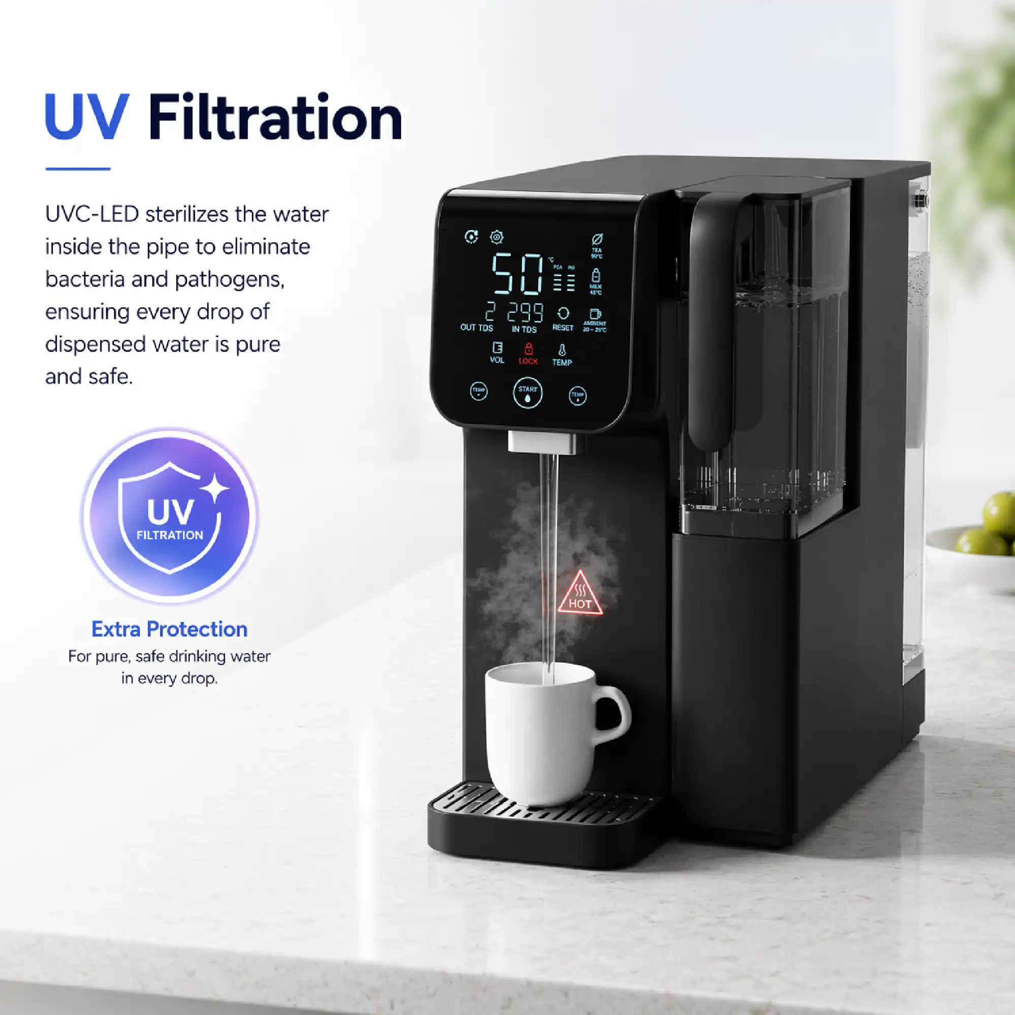 Purofy CT100 Plug Use countertop RO Water Purifier Product Details uv filter