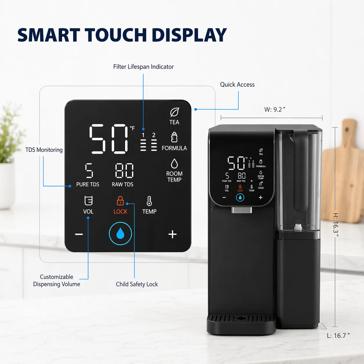 Purofy CT100 Plug Use countertop RO Water Purifier smart touch display copy