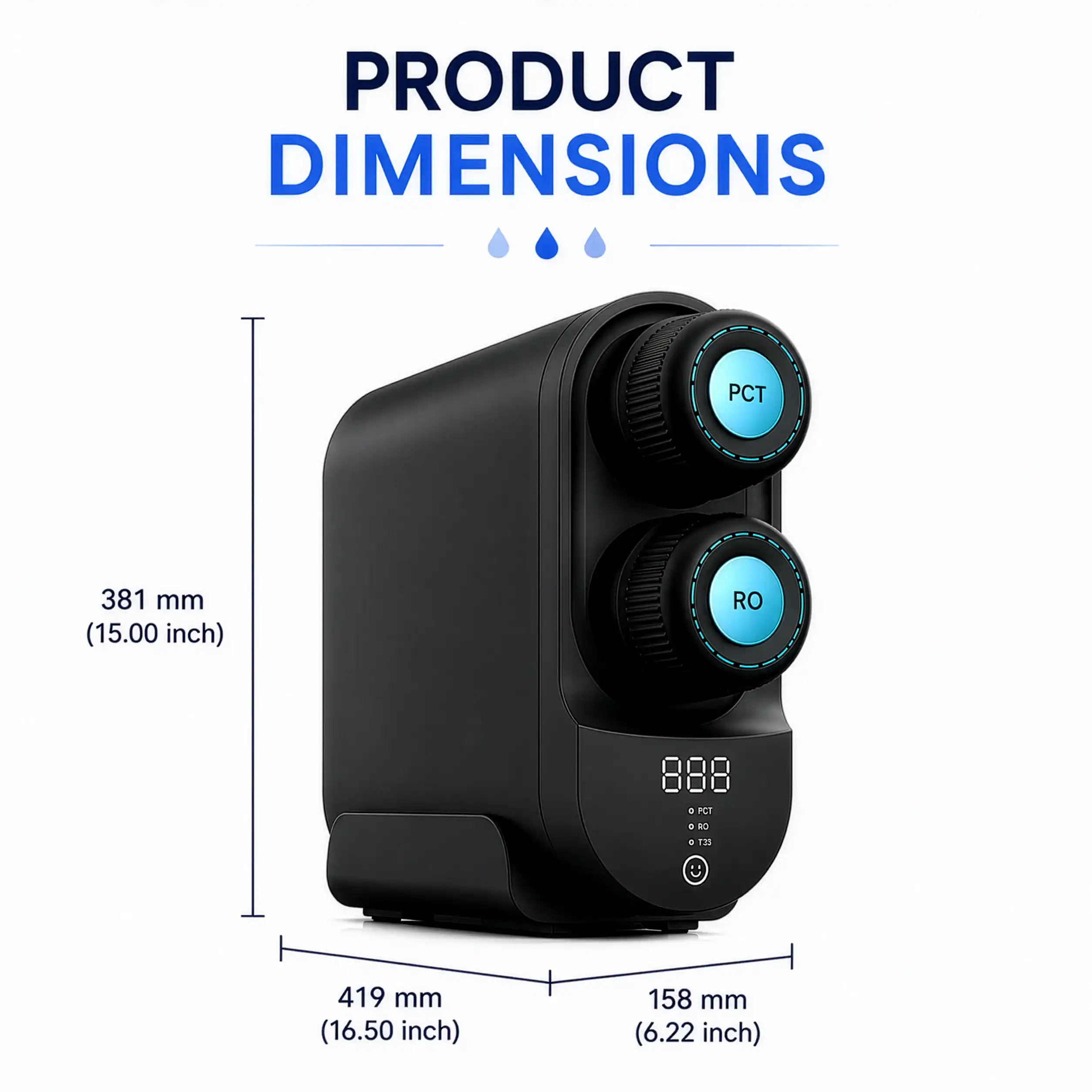 Purofy A9 Plus under sink RO water purifier dimensions and size guide for Maldives installation