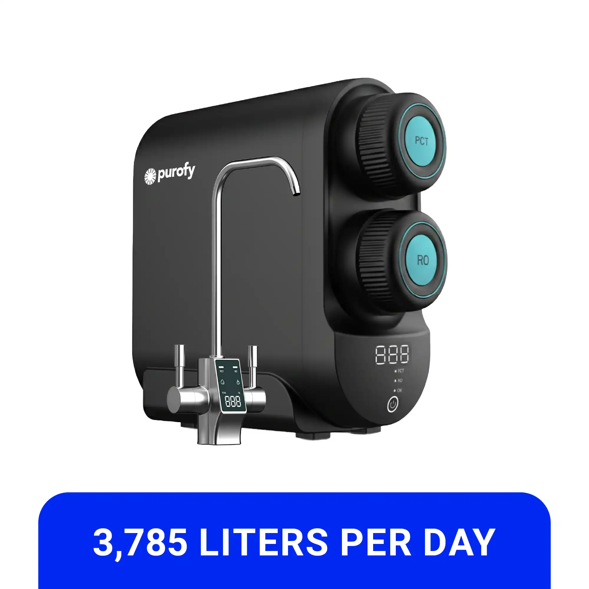 Purofy A9 Plus 1000GPD tankless under sink RO water purifier Maldives - dual PCT and RO filters with smart TDS display faucet producing 3785 litres per day