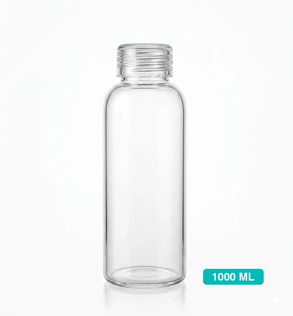Purofy high borosilicate glass water bottle 1000ml with transparent cap Maldives