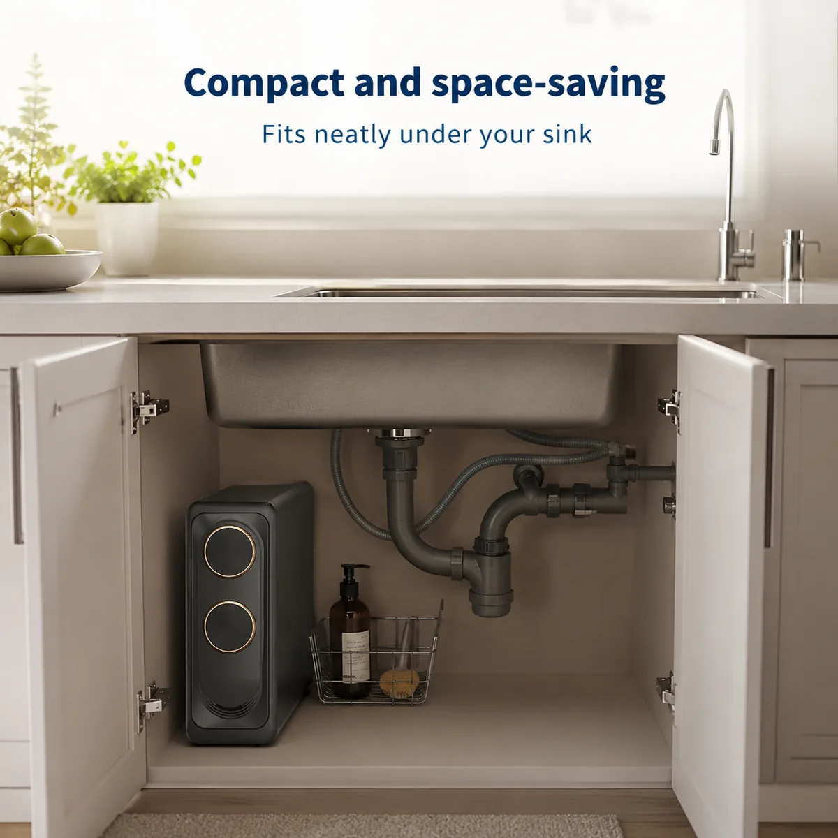 Purofy X8 800GPD Tankless RO Water Purifier in Maldives | Zero Stagnant Water System 10 Purofy X8 800GPD compact under-sink RO water purifier installation Maldives