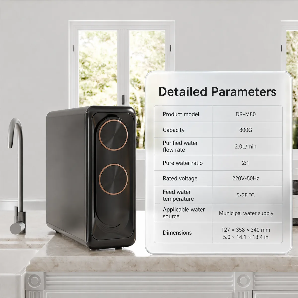 Purofy X8 800GPD Tankless RO Water Purifier in Maldives | Zero Stagnant Water System 9 Purofy X8 800GPD detailed technical parameters and specifications Maldives
