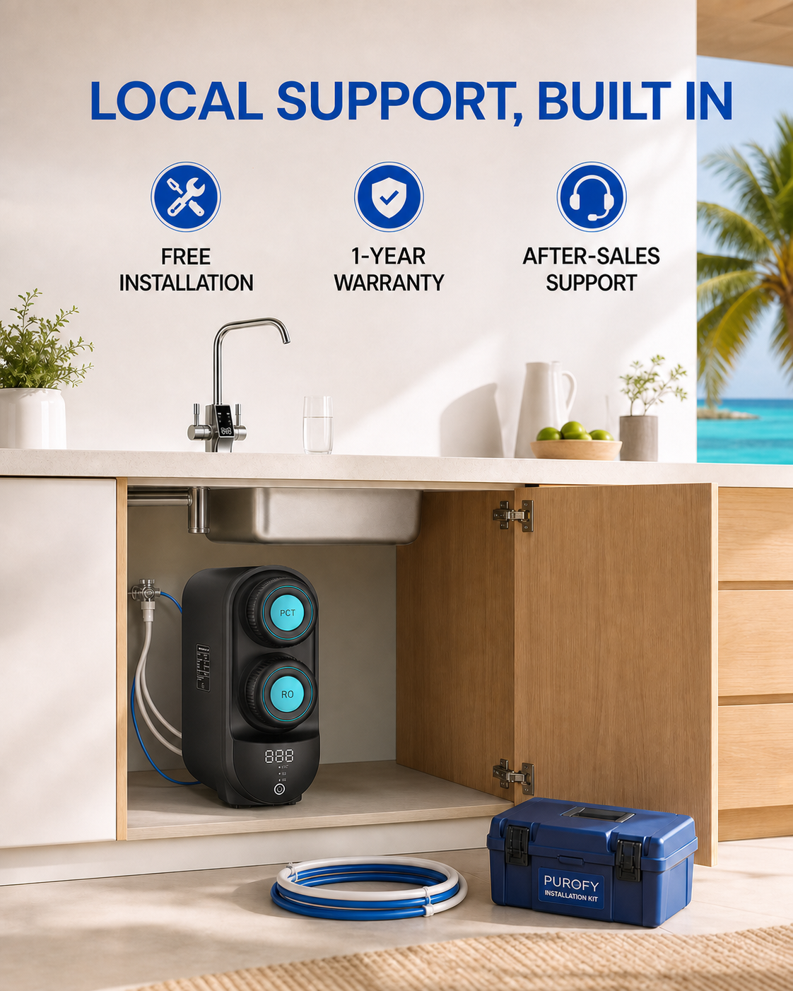 Purofy A9 Pro installation warranty and local support Purofy A9 Pro installed under sink with free installation, warranty and local support