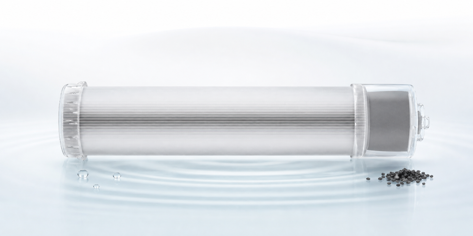 A9 Pro PCT Filter Studio Visual Horizontal Purofy A9 Pro PCT composite filter cartridge on a clean water-toned background