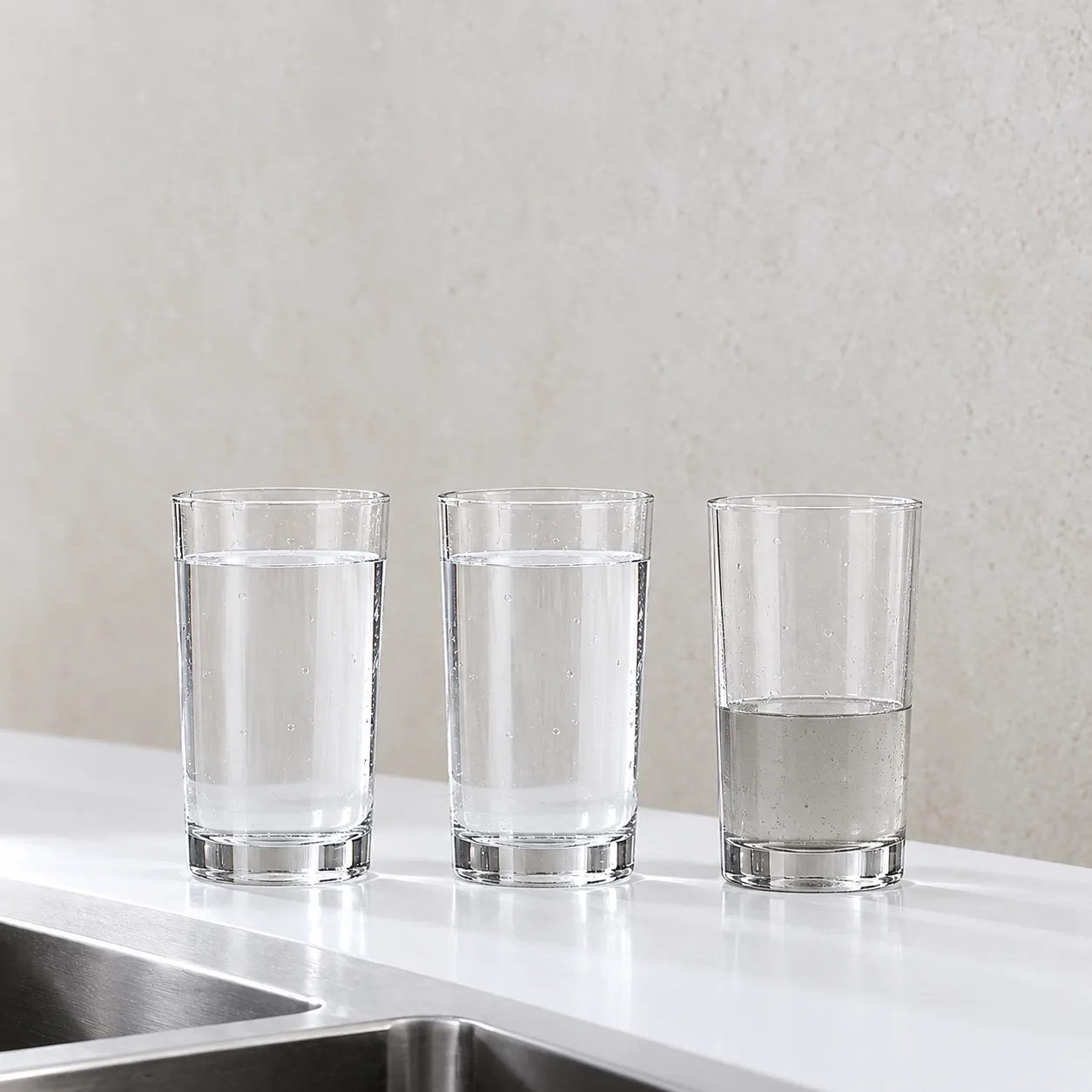 Home Water Purifier Maldives – Compare Purofy Systems 15 Two glasses of purified water compared with one smaller glass of wastewater